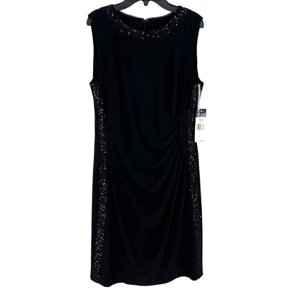 Chaps Sequin Shimmer Trim Ruched Waist Sleeveless Dress Womens Size Large - Picture 1 of 6